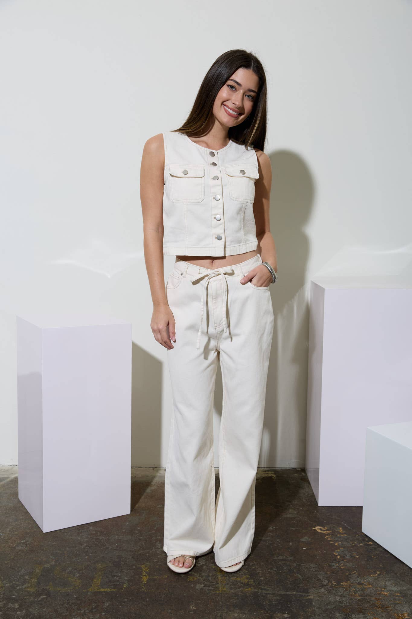 Drawstring Cream Denim Pants