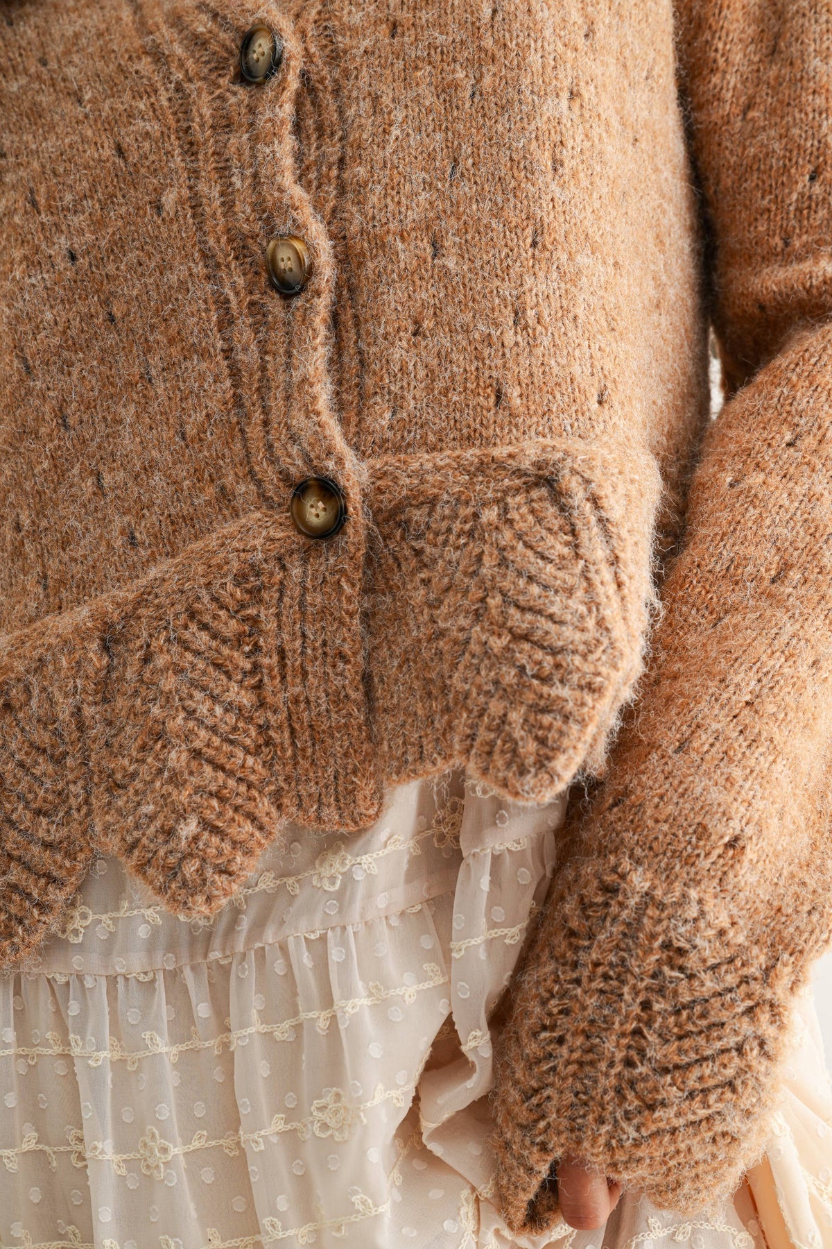 Tanya Textured Cardigan With Scalloped Hem