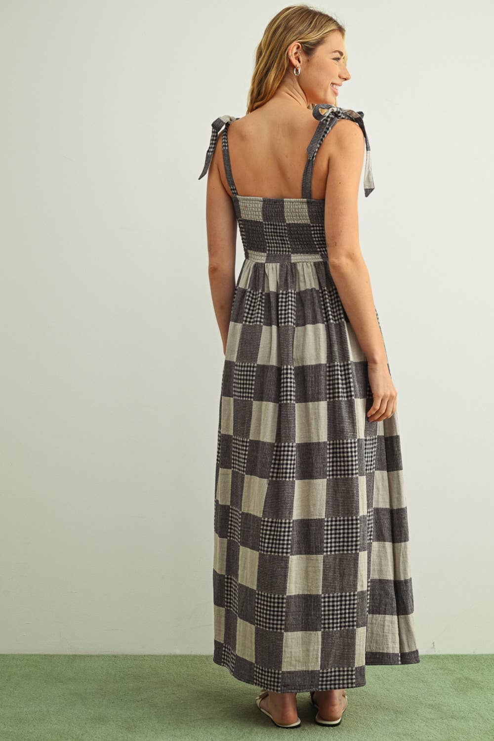Gingham and Stripe Patch Effect Dress