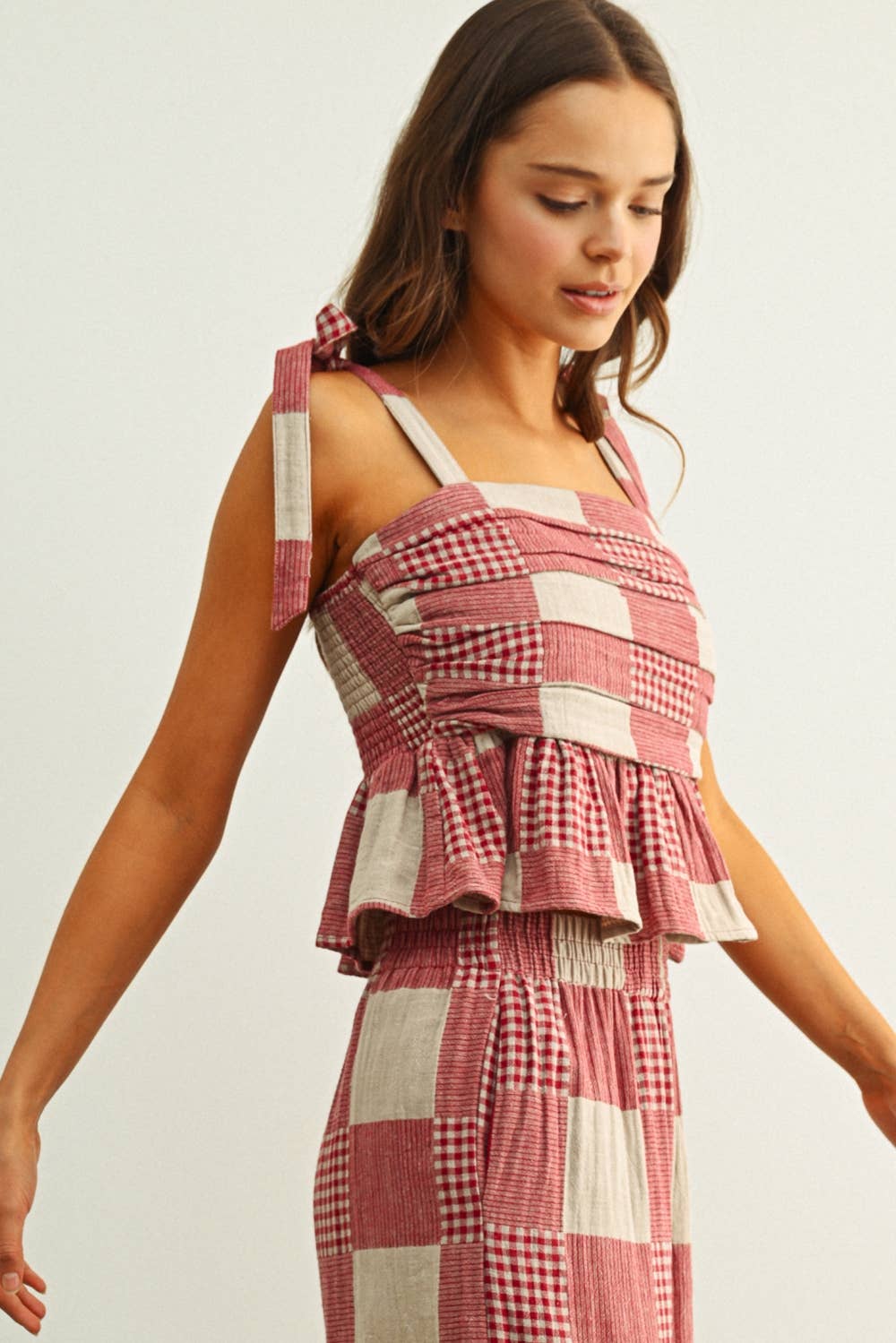 Gingham and Stripe Patch Effect Top