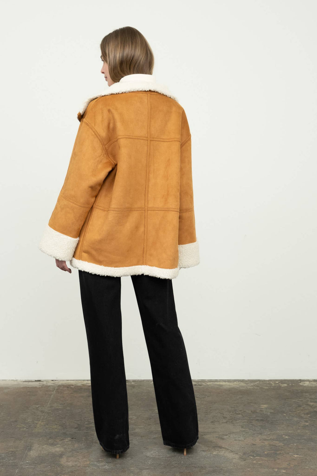MOON RIVER Oversized Faux Fur Trim Zip Up Moto Jacket