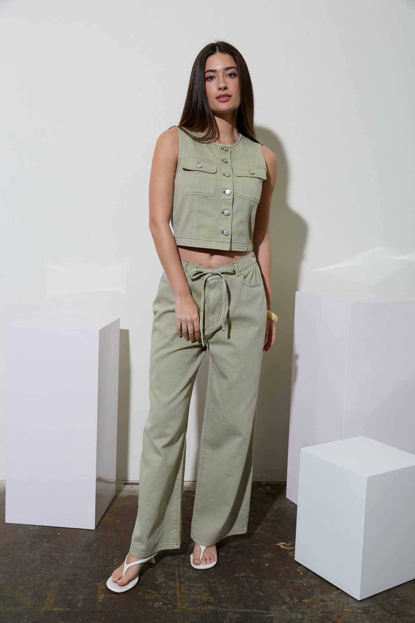 Drawstring Cream Denim Pants