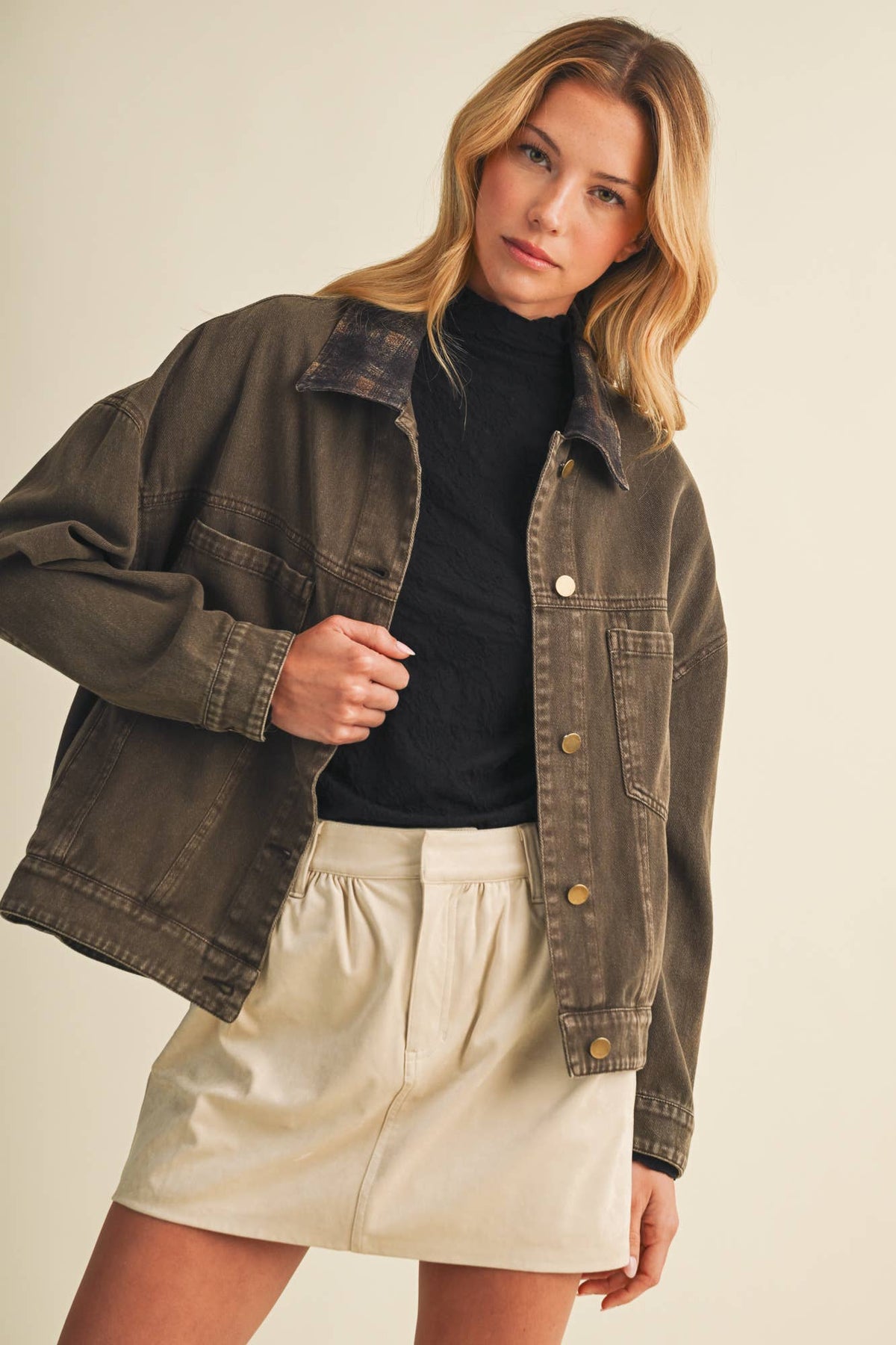 Penelope Plaid Collar Vintage Washed Jacket