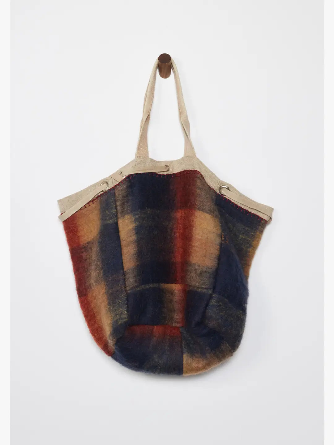 LOVESTITCH Large Reversible Canvas Tote Bag with Navy Plaid Interior