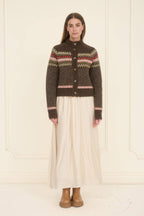 MOON RIVER Fair Isle Mock Neck Button Down Cardigan
