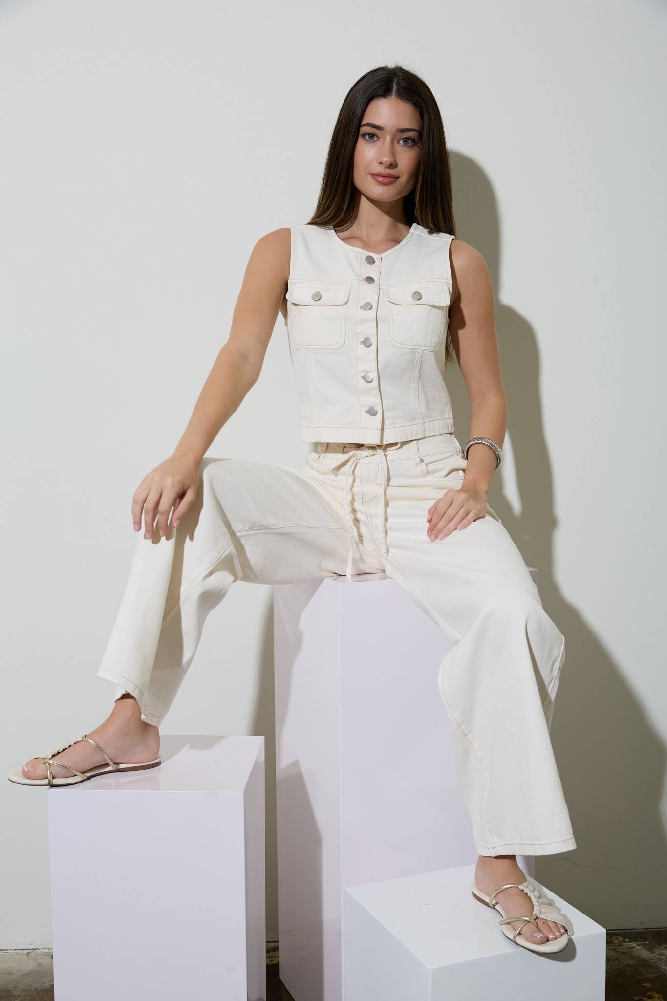 Drawstring Cream Denim Pants