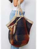 LOVESTITCH Large Reversible Canvas Tote Bag with Navy Plaid Interior