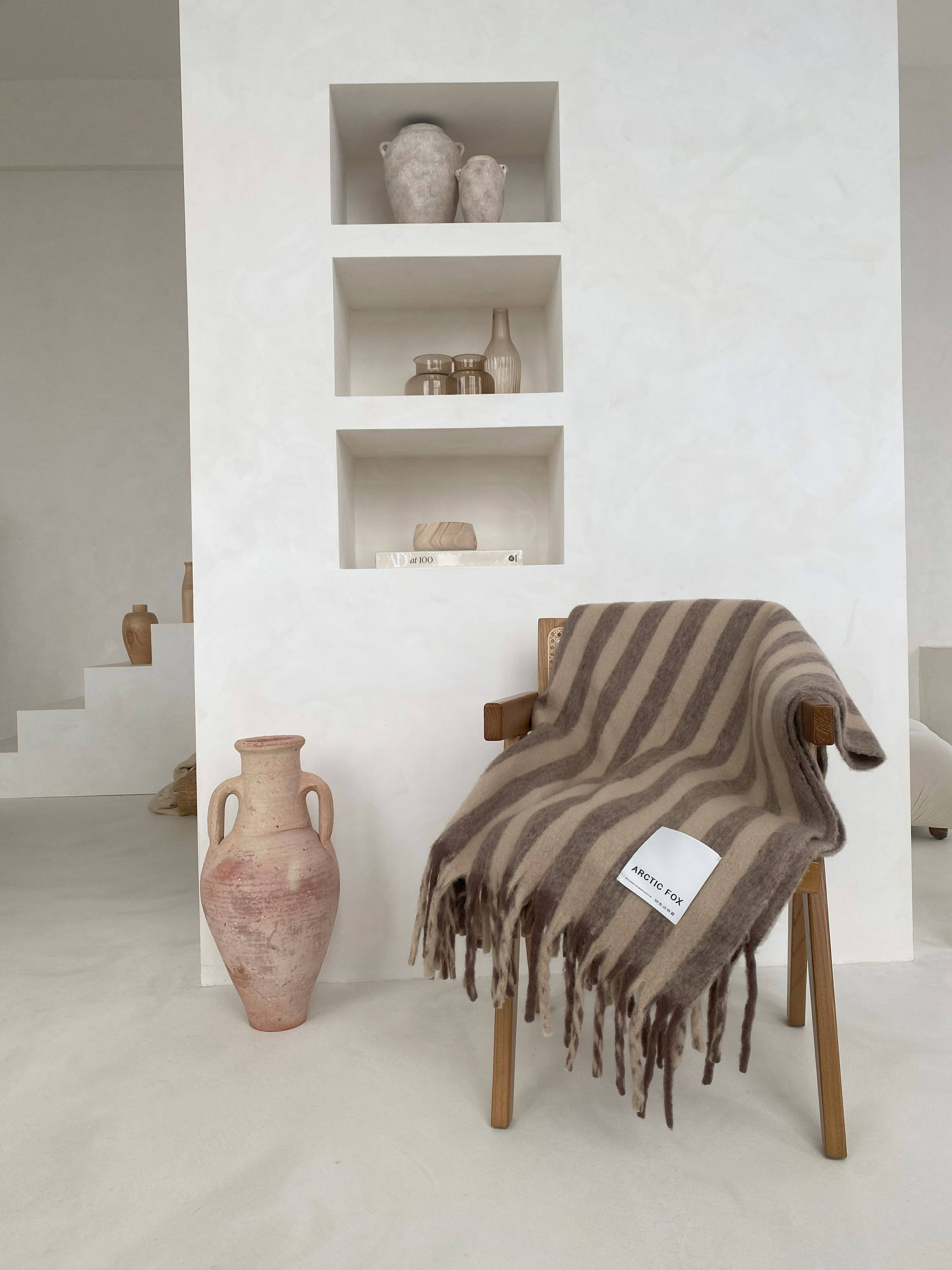 ARCTIC FOX Wool Stripe Throw - Burnt Umber Stripe